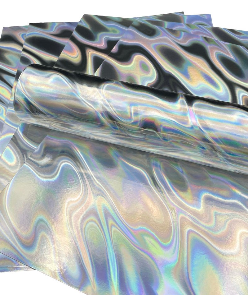 Syntego 5 Sheets A4 Premium Holographic Silver Lava Effect Cardstock - 240gsm Holographic Card Stock Single Sided - Ideal for Card Making, Invitations, Scrapbooking - 8.3 x 11.7 Inches - Image 1