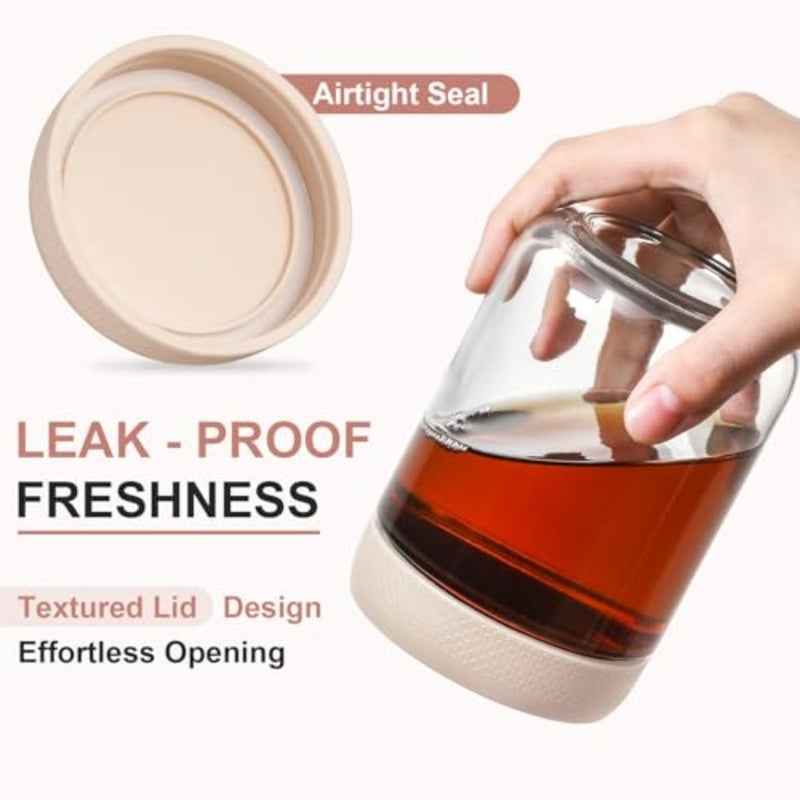 6 علب من طراز Glas jars with Airtight Lids, Overnight Oats Containers with Lids, Wide mouth Mason Salad jars, Glass Food Storage Containers for Snacks Yogurt Spice Sugar-Beige - Image 3