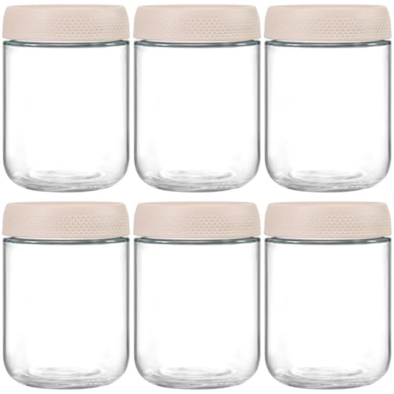 6 علب من طراز Glas jars with Airtight Lids, Overnight Oats Containers with Lids, Wide mouth Mason Salad jars, Glass Food Storage Containers for Snacks Yogurt Spice Sugar-Beige - Image 1