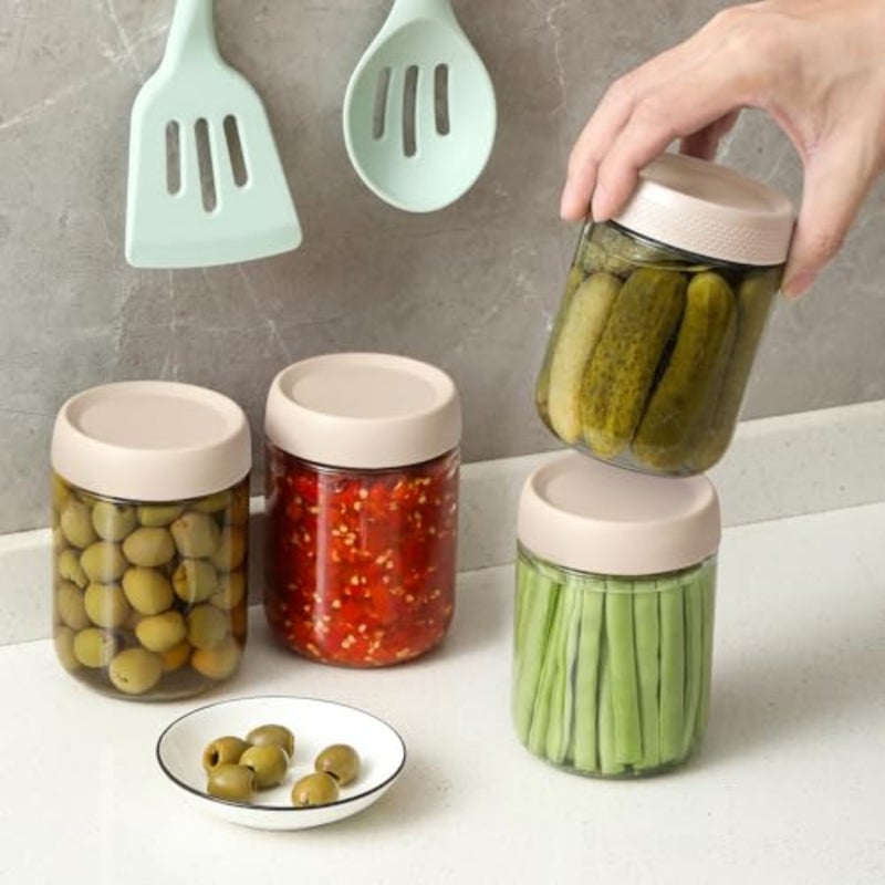 6 علب من طراز Glas jars with Airtight Lids, Overnight Oats Containers with Lids, Wide mouth Mason Salad jars, Glass Food Storage Containers for Snacks Yogurt Spice Sugar-Beige - Image 5