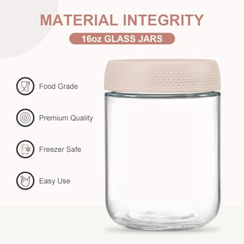 6 علب من طراز Glas jars with Airtight Lids, Overnight Oats Containers with Lids, Wide mouth Mason Salad jars, Glass Food Storage Containers for Snacks Yogurt Spice Sugar-Beige - Image 2