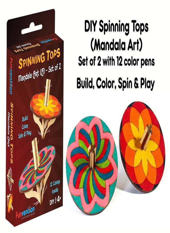 Funvention DIY Spinning Top Kits (Mandal Art) Pack of 18 - Build, Color, Play, Art & Craft Coloring Activity Birthday Return Gifts Party Pack Return Favors for Kids (2 Tops & 8 Colors Per Pack) - Image 2