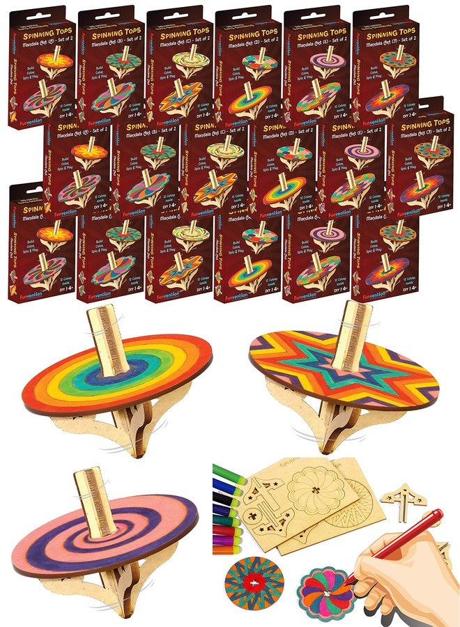 Funvention DIY Spinning Top Kits (Mandal Art) Pack of 18 - Build, Color, Play, Art & Craft Coloring Activity Birthday Return Gifts Party Pack Return Favors for Kids (2 Tops & 8 Colors Per Pack) - Image 1