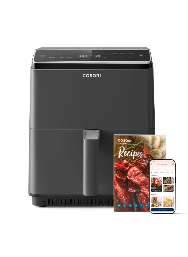 Cosori Wifi Air Fryer 6.4L, Air Fryer with Dual Resistance, 60+ App Recipes Created by Chef in Spanish, Oil-Free Fryer with 12 Programs, Dark Grey, Dual Blaze - Image 1