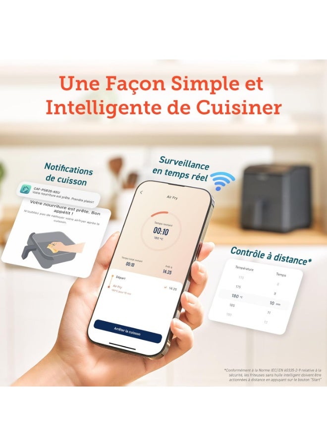 Cosori Wifi Air Fryer 6.4L, Air Fryer with Dual Resistance, 60+ App Recipes Created by Chef in Spanish, Oil-Free Fryer with 12 Programs, Dark Grey, Dual Blaze - Image 5