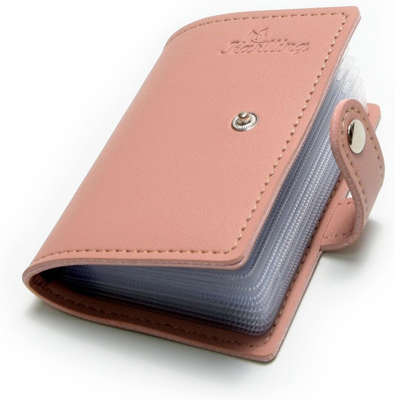 karlling credit card holder wallet for women/man soft leather business card holder card case organizer bag with 20 card sleeves inside(Pink) - Image 3
