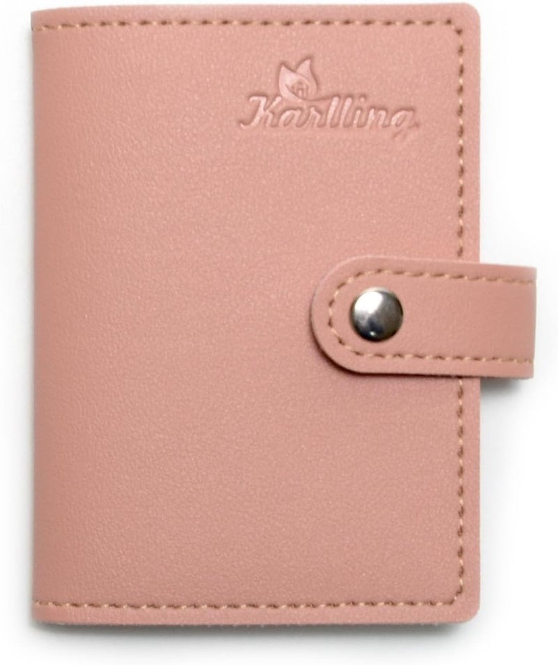 karlling credit card holder wallet for women/man soft leather business card holder card case organizer bag with 20 card sleeves inside(Pink) - Image 2
