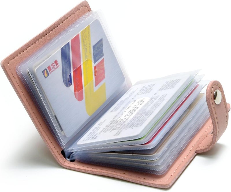 karlling credit card holder wallet for women/man soft leather business card holder card case organizer bag with 20 card sleeves inside(Pink) - Image 4