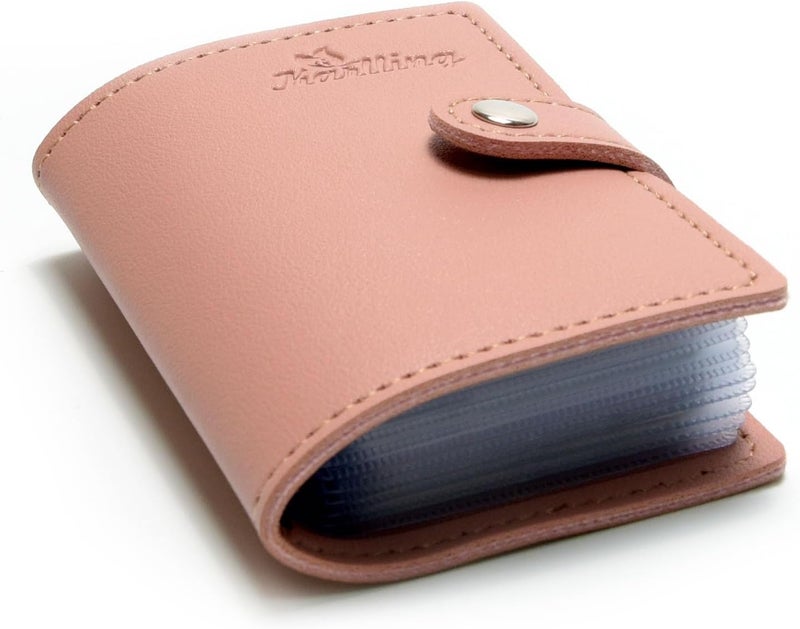 karlling credit card holder wallet for women/man soft leather business card holder card case organizer bag with 20 card sleeves inside(Pink) - Image 1