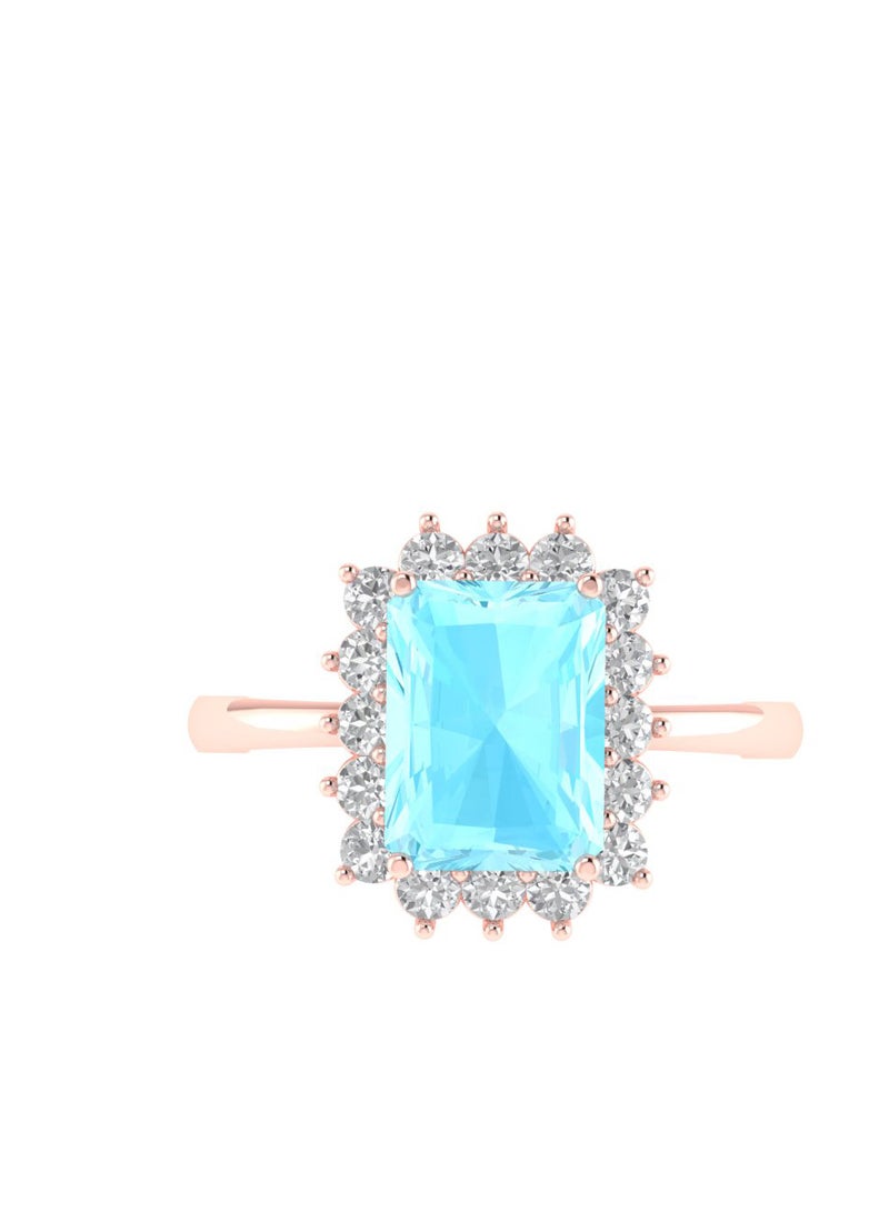 Capri Gold Diana Emerald-Cut Aquamarine and Sparkling Diamond Ring in 18K Rose Gold  - Image 1