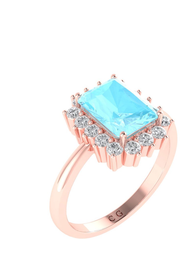 Capri Gold Diana Emerald-Cut Aquamarine and Sparkling Diamond Ring in 18K Rose Gold  - Image 2