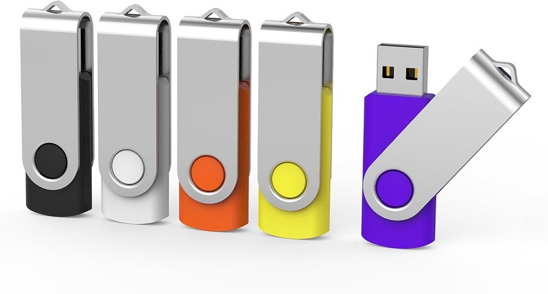 Aiibe 5 Pack 64GB USB Flash Drive - Swivel USB Stick in Mixed Colors - Image 1