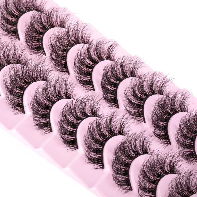 wiwoseo Mink Lashes Eyelashes Natural Fluffy Faux Mink Lashes 3D Thick Volume D Curl Wispy Eyelashes that Look Like Extensions Fake Eyelashes 10 Pairs Pack - Image 1
