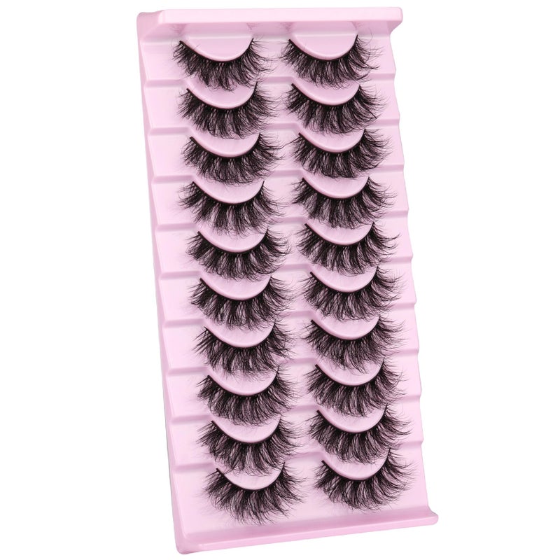 wiwoseo Mink Lashes Eyelashes Natural Fluffy Faux Mink Lashes 3D Thick Volume D Curl Wispy Eyelashes that Look Like Extensions Fake Eyelashes 10 Pairs Pack - Image 5
