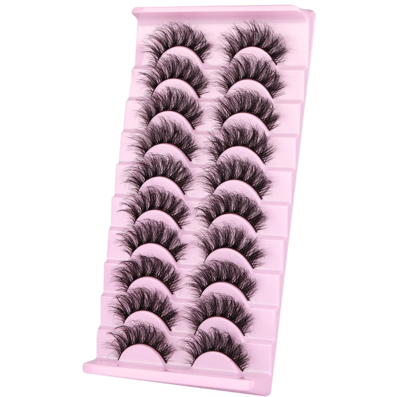 wiwoseo Mink Lashes Eyelashes Natural Fluffy Faux Mink Lashes 3D Thick Volume D Curl Wispy Eyelashes that Look Like Extensions Fake Eyelashes 10 Pairs Pack - Image 4