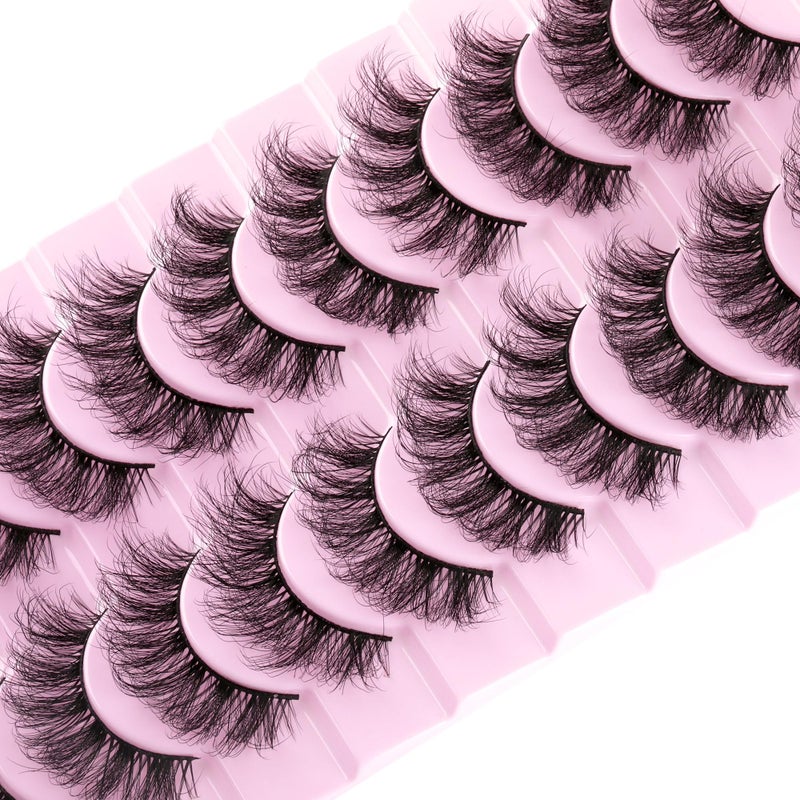 wiwoseo Mink Lashes Eyelashes Natural Fluffy Faux Mink Lashes 3D Thick Volume D Curl Wispy Eyelashes that Look Like Extensions Fake Eyelashes 10 Pairs Pack - Image 2