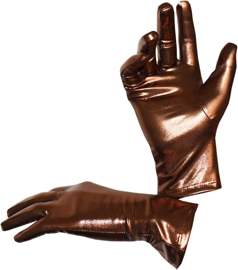 Adult Unisex Shiny Metallic Spandex Gloves Halloween Cosplay Costume Hand Accessories