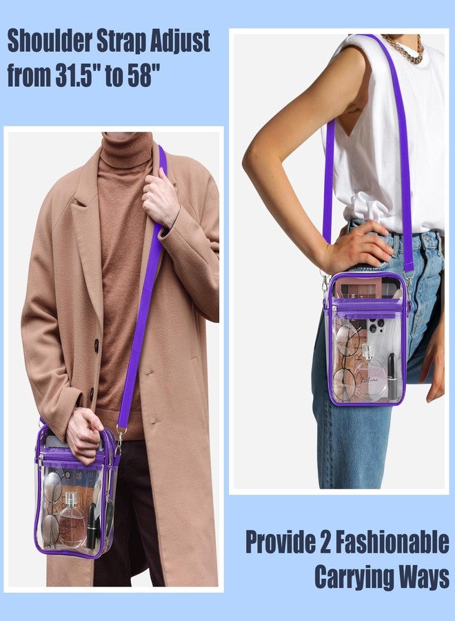MoKo Clear Bag for Stadium Events - Multi Pockets Clear Sling Purse Crossbody Bag with Adjustable Shoulder Strap for Concerts Events Sports, Purple - Image 5