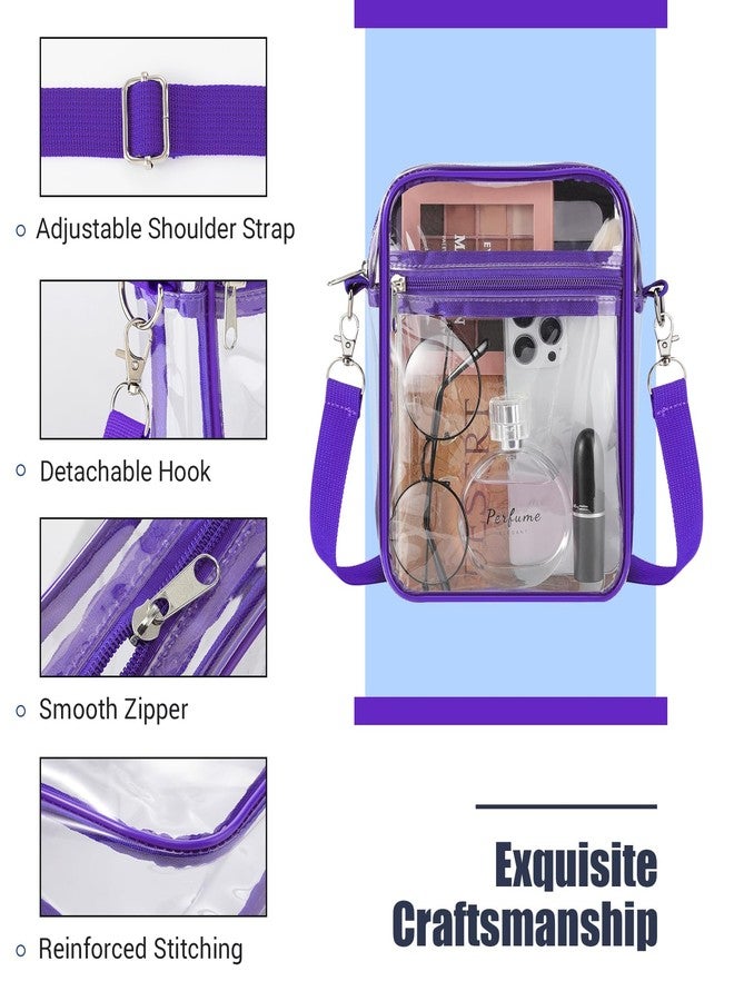 MoKo Clear Bag for Stadium Events - Multi Pockets Clear Sling Purse Crossbody Bag with Adjustable Shoulder Strap for Concerts Events Sports, Purple - Image 4