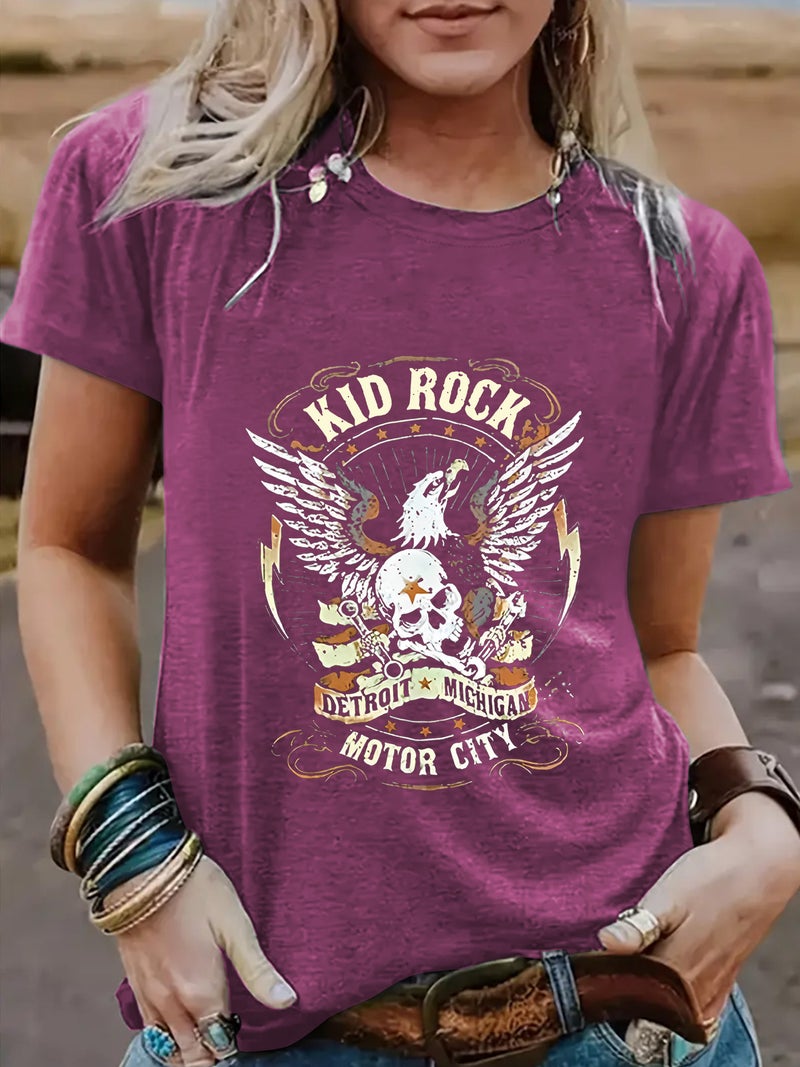 Summer Women'S Eagle Pattern Round Neck Short Sleeve Casual Fashion Explosion T-Shirt American - Image 4