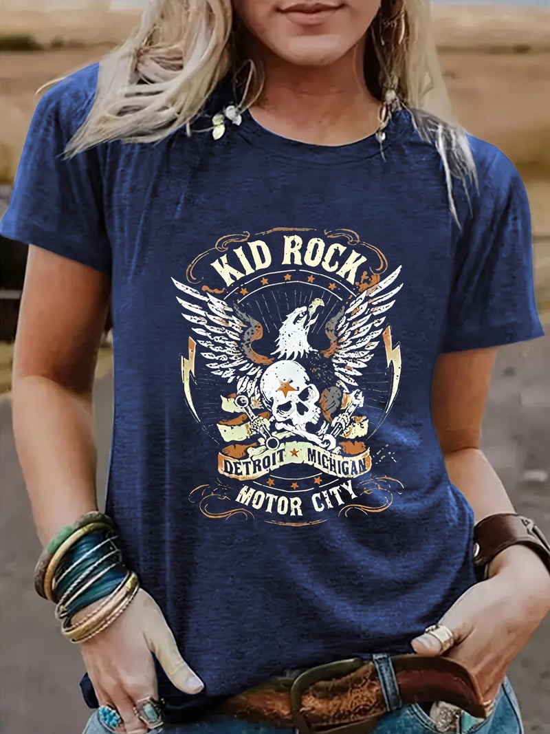Summer Women'S Eagle Pattern Round Neck Short Sleeve Casual Fashion Explosion T-Shirt American - Image 2