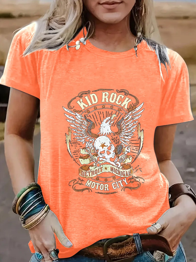 Summer Women'S Eagle Pattern Round Neck Short Sleeve Casual Fashion Explosion T-Shirt American - Image 5