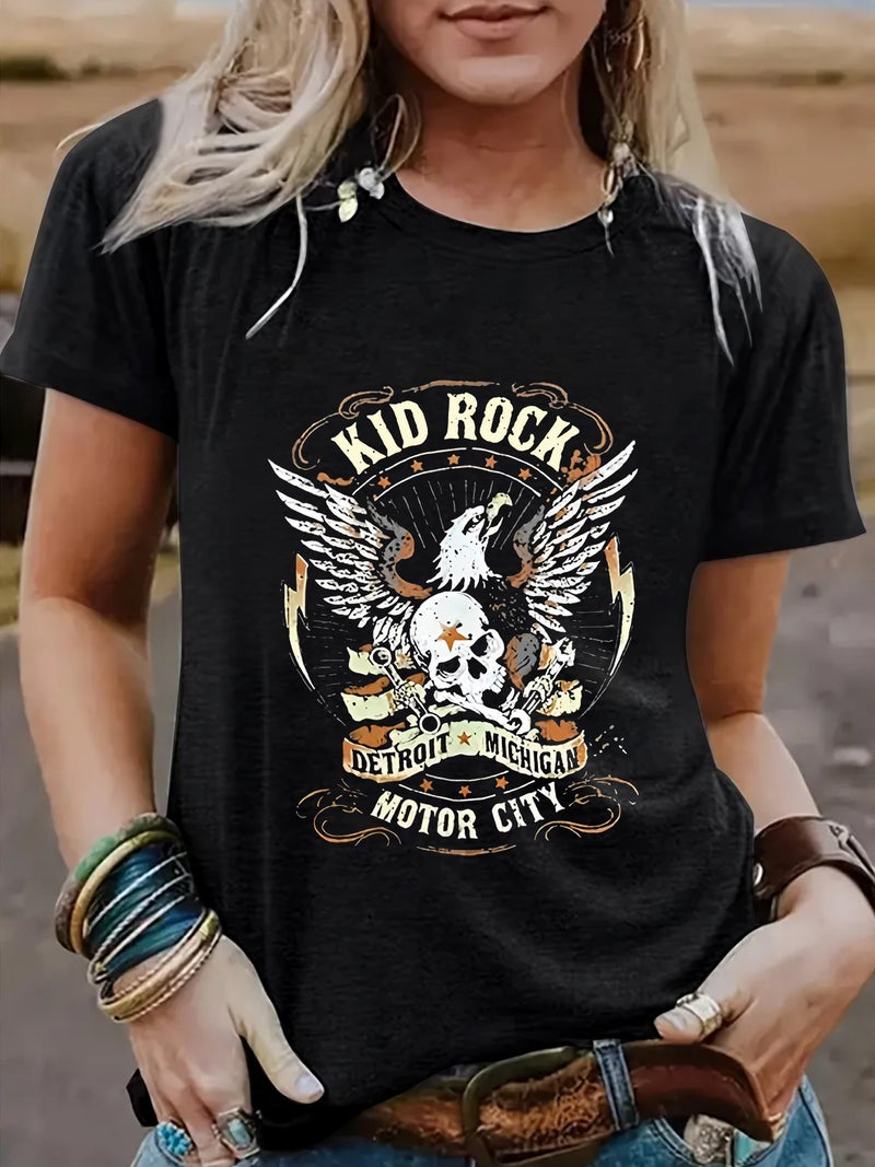 Summer Women'S Eagle Pattern Round Neck Short Sleeve Casual Fashion Explosion T-Shirt American - Image 3
