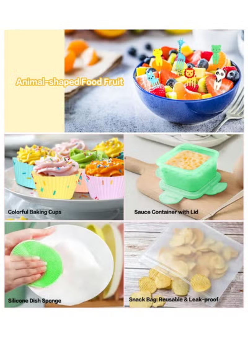 Arabest - 27 Bento Boxes, Bento Box Set, Stackable 3-in-1 Compartment Bento Box Set, Includes Soup Cups Sauce Jar, Spoons Forks Cake Cups, Fruit Holders, Snack Pouches, Leak-Proof Bento Box (Khaki) - Image 1