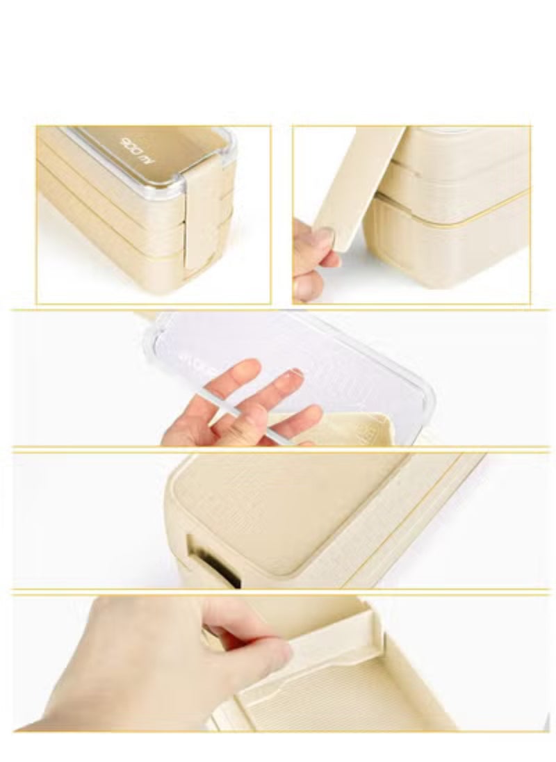 Arabest - 27 Bento Boxes, Bento Box Set, Stackable 3-in-1 Compartment Bento Box Set, Includes Soup Cups Sauce Jar, Spoons Forks Cake Cups, Fruit Holders, Snack Pouches, Leak-Proof Bento Box (Khaki) - Image 1