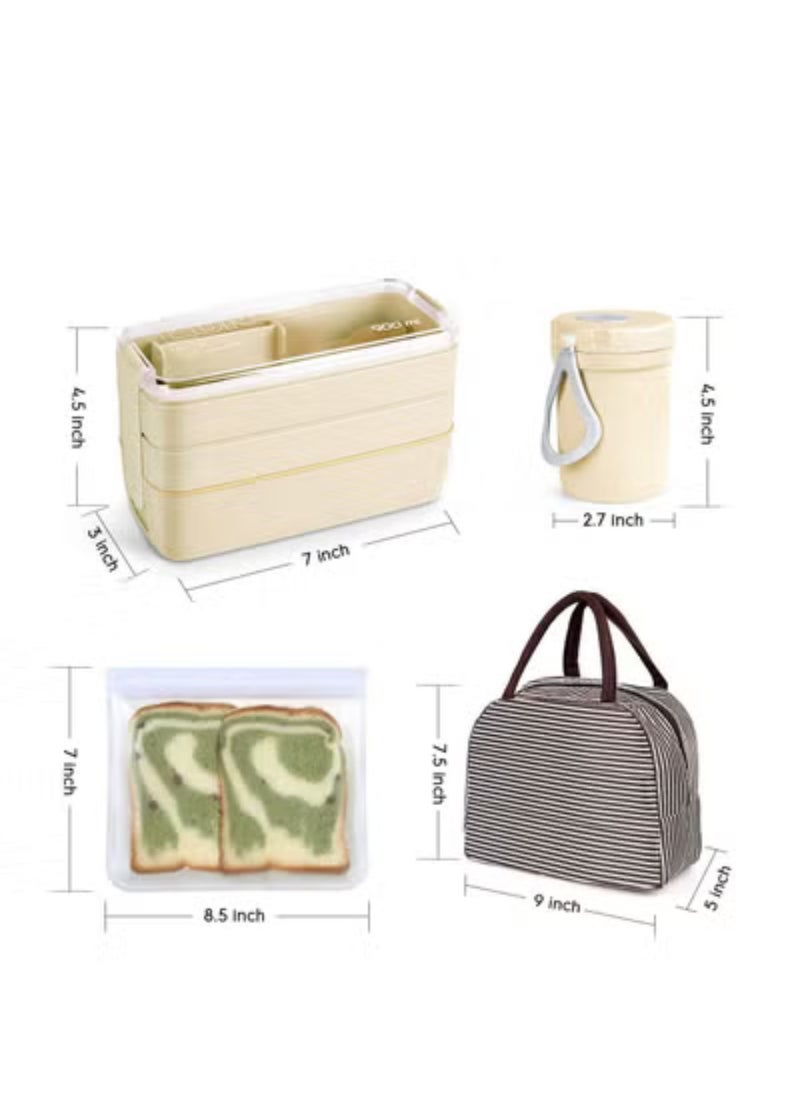 Arabest - 27 Bento Boxes, Bento Box Set, Stackable 3-in-1 Compartment Bento Box Set, Includes Soup Cups Sauce Jar, Spoons Forks Cake Cups, Fruit Holders, Snack Pouches, Leak-Proof Bento Box (Khaki) - Image 1