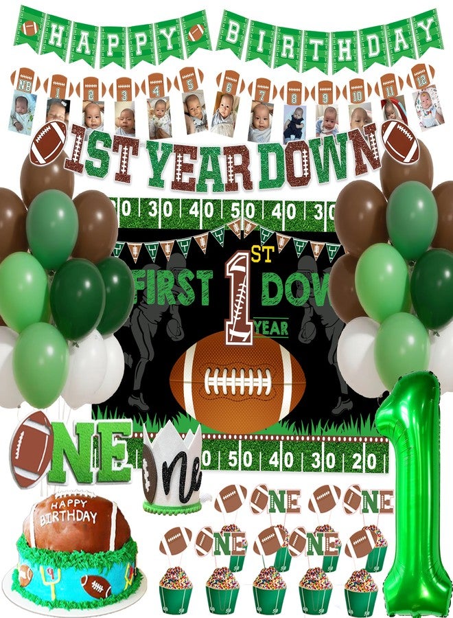 BEOXAGAR Football 1st First Year Down Birthday Party Decorations First Year Down Banner 1st Birthday Decorations for Boys Backdrop Balloon Banner Cake Topper - Image 2