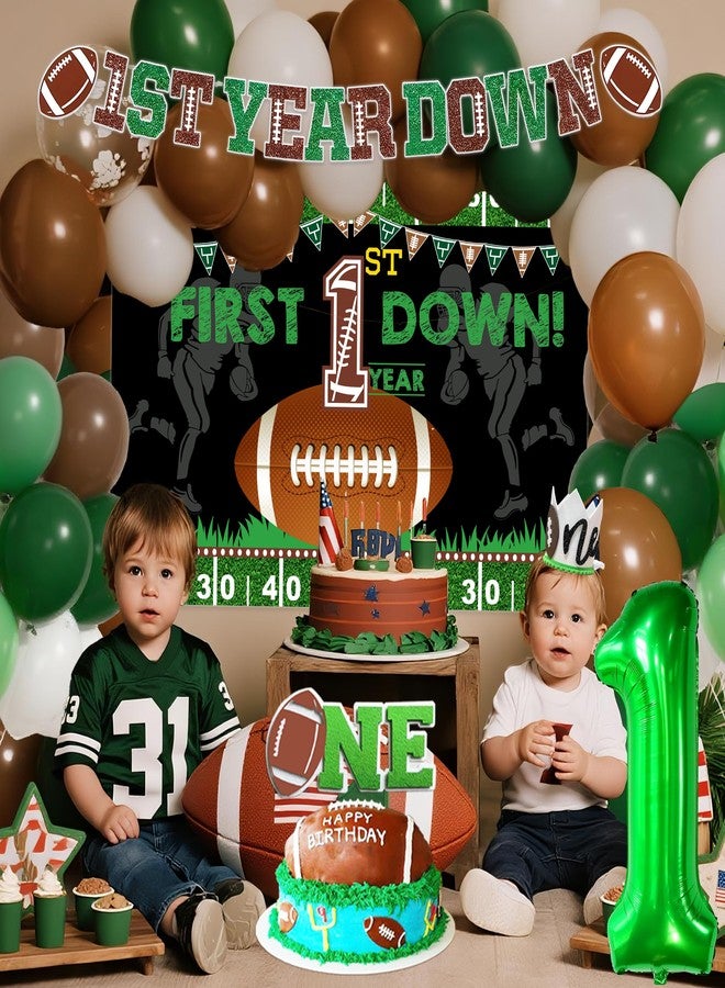 BEOXAGAR Football 1st First Year Down Birthday Party Decorations First Year Down Banner 1st Birthday Decorations for Boys Backdrop Balloon Banner Cake Topper - Image 4