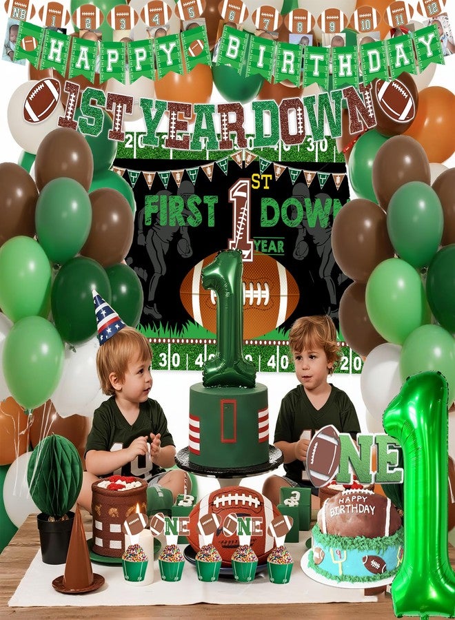 BEOXAGAR Football 1st First Year Down Birthday Party Decorations First Year Down Banner 1st Birthday Decorations for Boys Backdrop Balloon Banner Cake Topper - Image 3