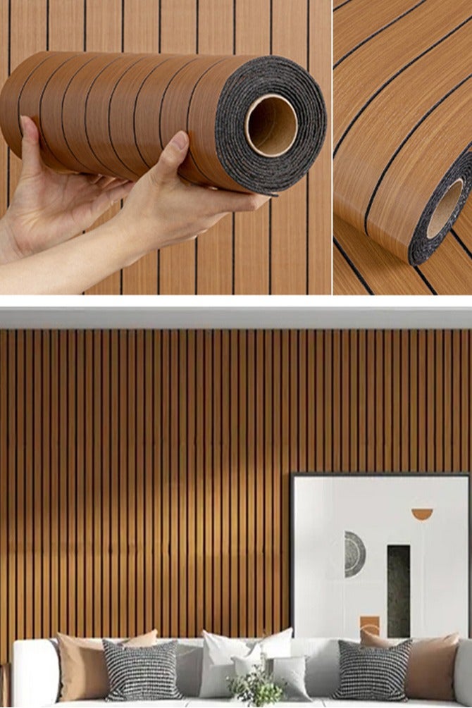 NOAEOU Thickened 3D Wood Grain Wallpaper - 300cm x 60cm Waterproof PVC Self-Adhesive Moisture Proof Sound Insulation Wallboard, Wallpaper Sticker Wall Covering for Home Decor, Living Room, Bedroom, TV Background（N53881) - Image 1