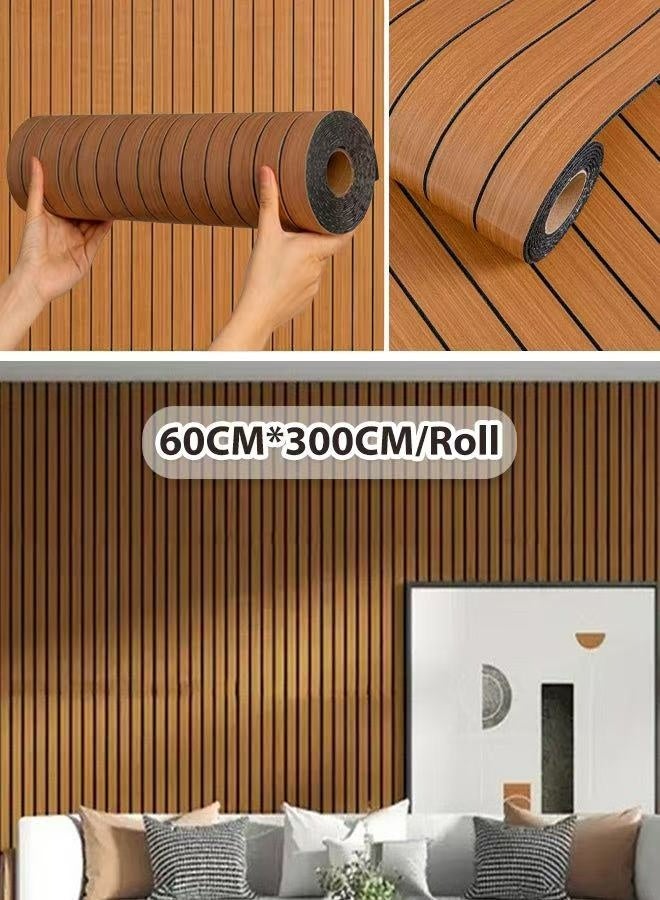 NOAEOU Self-Adhesive Thickened 3D Wallpaper - 60cm x 300cm 1Roll Waterproof PVC Wood Grain Moisture Proof Sound Insulation Wall Panels, Wallpaper Sticker Wallboard for Home Decor, Living Room, Bedroom, TV Background (N53881) - Image 1