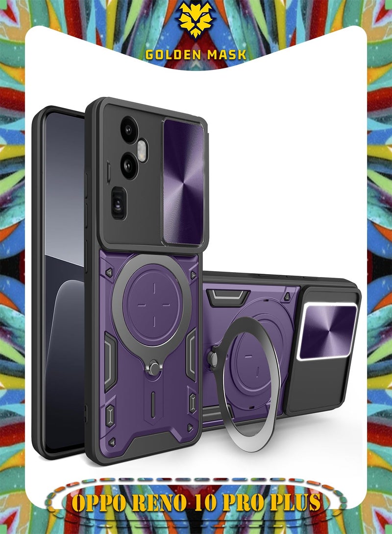 GOLDEN MASK For Oppo Reno10 Pro Plus Armored Camera Shield Cover Camera Lend Protection, Built-in 360° (Purple)