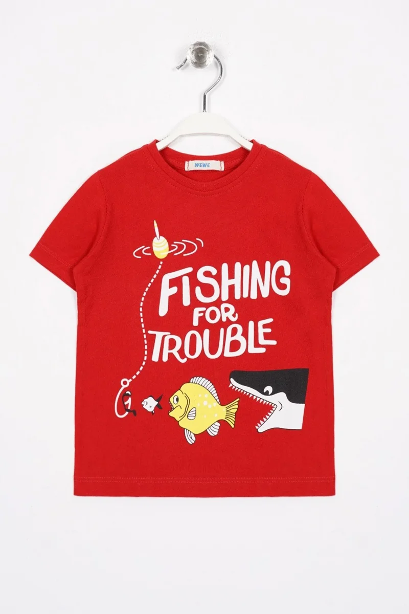 Zepkids Crew Neck Short Sleeve Born To Be Text Printed Short Sleeve Red Color Boy T-shirt