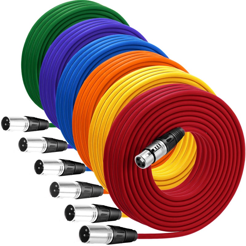 Copkim 6 Pack 25 ft Bright XLR Cables 3 Pins Balanced XLR Microphone Cable to Male to Female Mic Cable for Microphone, Mixer, Recording Studio, Podcast - Image 1