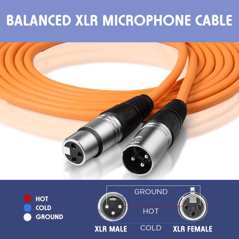 Copkim 6 Pack 25 ft Bright XLR Cables 3 Pins Balanced XLR Microphone Cable to Male to Female Mic Cable for Microphone, Mixer, Recording Studio, Podcast - Image 3