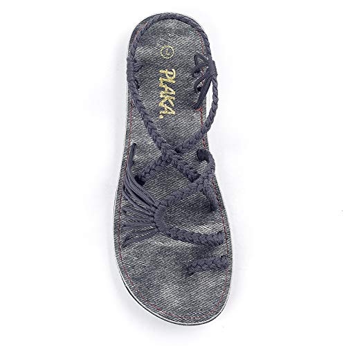 Plaka Palm Leaf Flat Summer Sandals for Women | Perfect for the Beach Walking & Dressy Occasions | Anchor Gray | Size 8 - Image 1