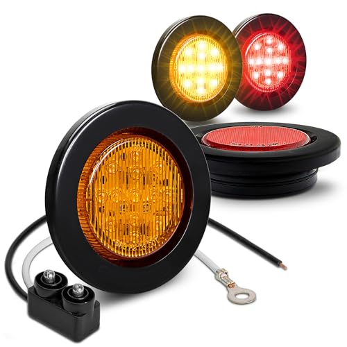 ONLINE LED STORE TRUE MODS 4pc 2.5" 12V Amber + Red Round LED Clearance Side Marker Light Kit [DOT Approved] [Reflector Lens] [Grommet & Plugs] [Flush-Mount] [Waterproof IP67] for Boat Trailer Semi Truck RV Peterbilt - Image 1