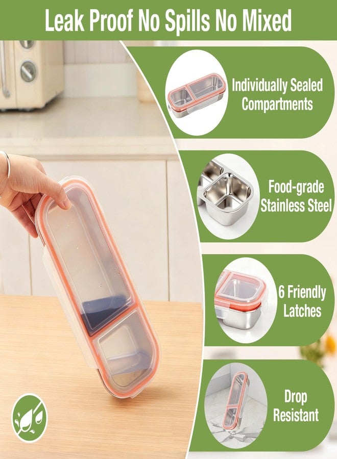 Wynaura 2 Pack Stainless Steel Snack Containers for Kids & Adults, Reusable Snack Containers with Lids & Fork & Spoon, 2 Compartment Snack Containers, Snack Pack Containers for Home School Office Travel - Image 3