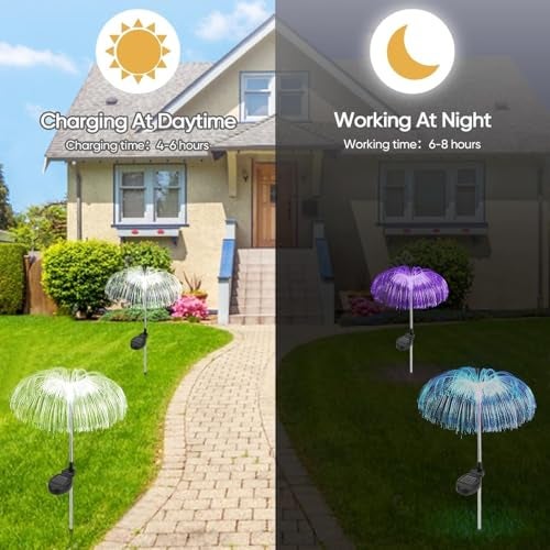 PremiumAV Solar Firework Jellyfish Lights – 2-Pack 7-Color Changing LED Garden Stake Lights for Outdoor Landscape, Yard, Lawn, Patio, Pathway & Waterproof Decorative Lighting - Image 3