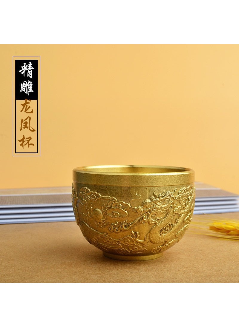 Generic - Vintage Brass Dragon Phoenix Cup Decor[bulk] golden dragon and phoenix cup [bulk] golden dragon and phoenix cup - Image 1