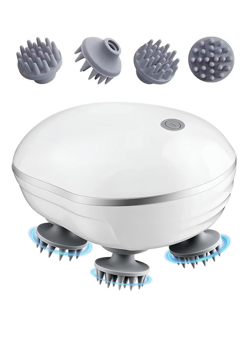كادي ون جهاز تدليك كهربائي مع 4 رؤوس تدليك قابلة للازالة، مدلك فروة الرأس الكهربائي المحمول قابل لإعادة الشحن ومقاوم للماء مناسب لتدليك الرأس وكامل الجسم، جهاز مساج ب 3 أوضاع تدليك قابلة للتعديل - Image 1