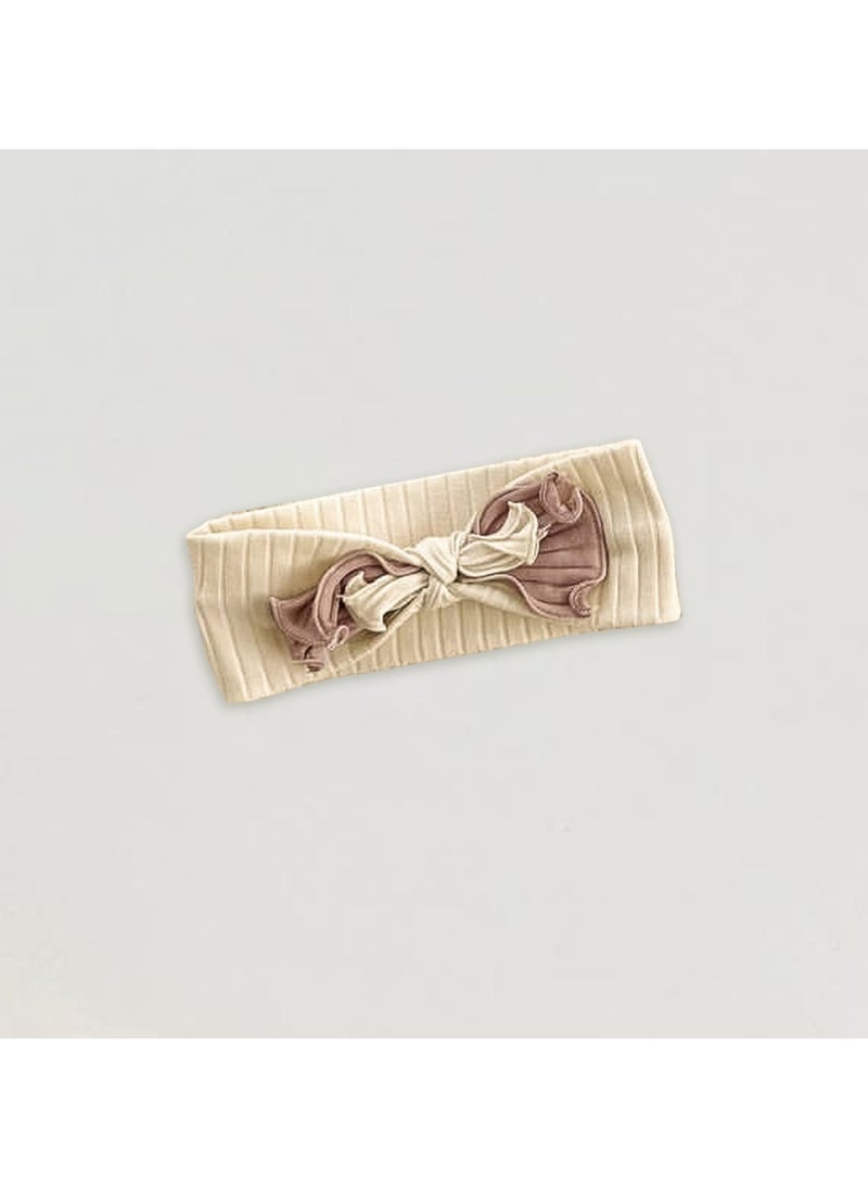 Baby Soft Breathable Cotton Short Sleeve T-shirt + Briefs + Hair Tie Beige Three-Piece Set - Image 3