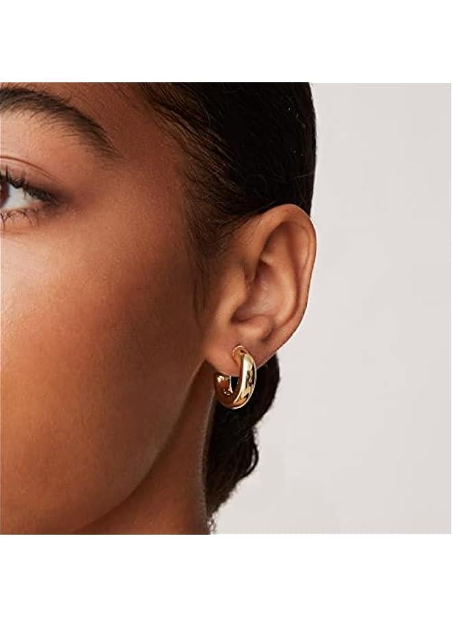 PAVOI 14K Gold Plated Lightweight Chunky Open Hoops for Women | Trendy Gold Hoop Earrings  - Image 2