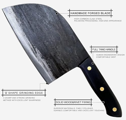Freelander Serbian Chef Knife, Heavy Duty Handmade Forged Meat Cleaver for Meat Cutting, Full Tang High-Carbon Clad Steel Butcher Knife, Non-Slip Shock-Absorbing Handle and Leather Sheath - Image 5