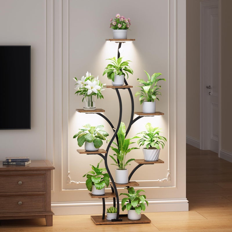 BACEKOLL Plant Stand Indoor with Grow Lights - Lighted Plant Shelf Indoor, 64.5" Tall Corner Plant Stands for Indoor Plants, 9 Tiered Tree-Shaped Flower Shelf Metal Holder for Living Room, Bedroom, Black - Image 5