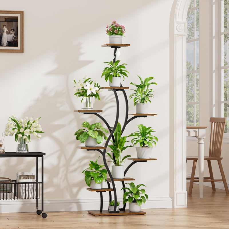 BACEKOLL Plant Stand Indoor with Grow Lights - Lighted Plant Shelf Indoor, 64.5" Tall Corner Plant Stands for Indoor Plants, 9 Tiered Tree-Shaped Flower Shelf Metal Holder for Living Room, Bedroom, Black - Image 2